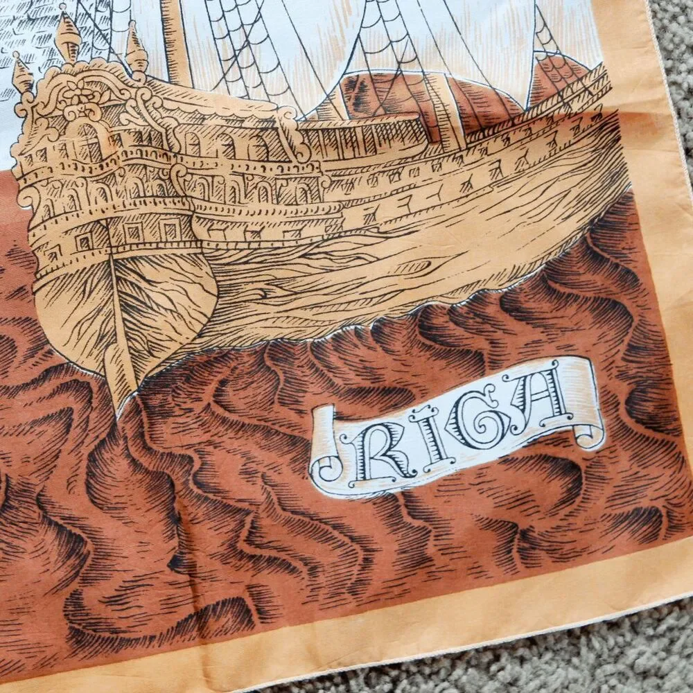 VTG Riga Scenic Castle & Ship Square Scarf 35” souvenir tourist
